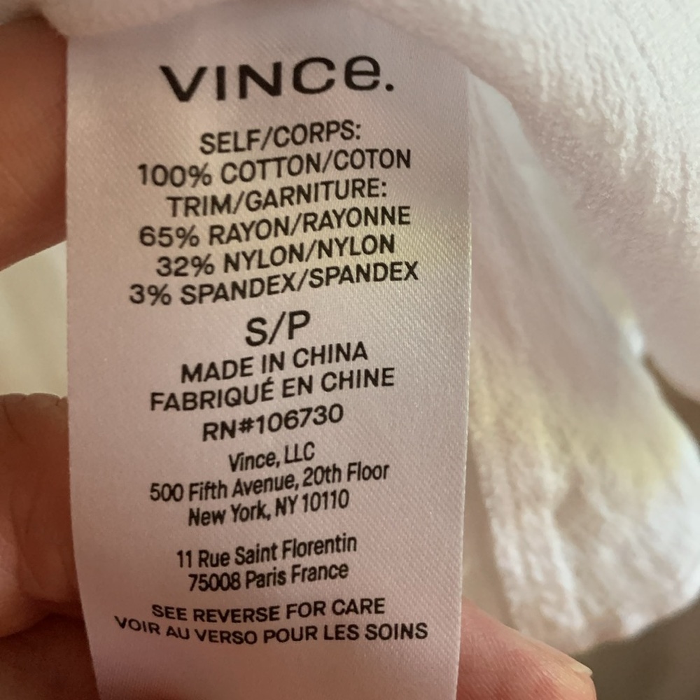 Vince White V Neck Blouse with Inset Panel front and back Sz S - Picture 6 of 7